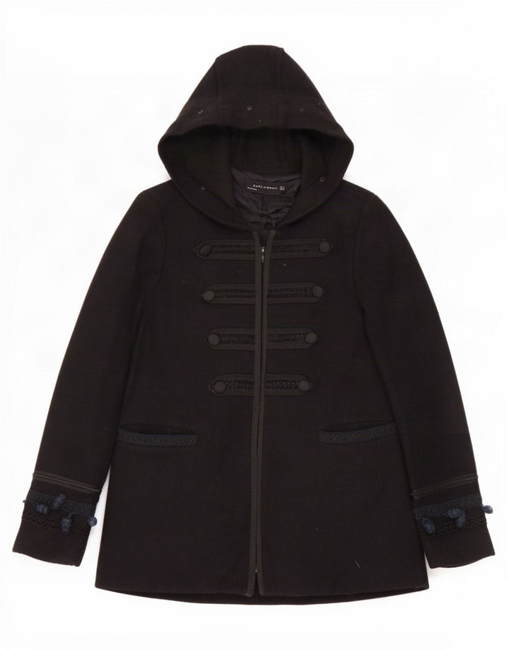 Zara Γυναικείο Bomber Jacket με κουκούλα UK 14 Medium Black Wool