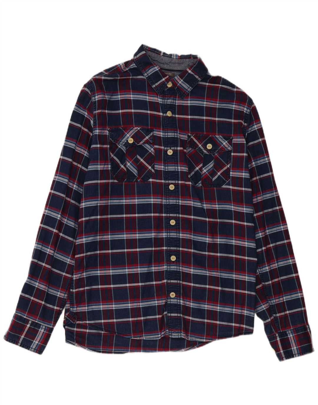 Fat Face Ανδρικό πουκάμισο Classic Fit Flannel με μεσαίο μπλε ναυτικό καρό βαμβακερό