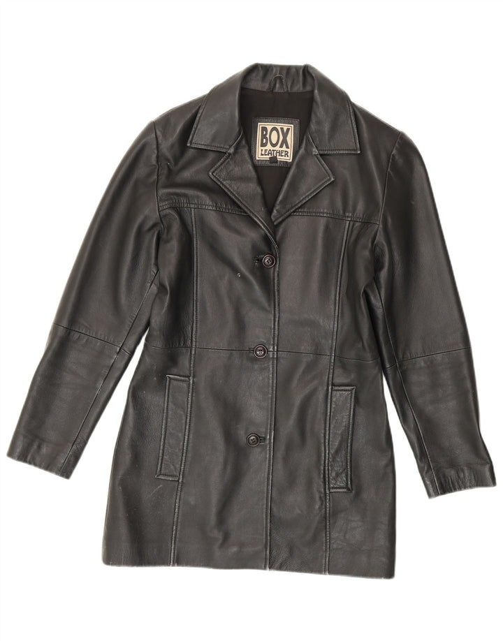 Vintage Γυναικείο Δερμάτινο Παλτό UK 14 Medium Black Leather
