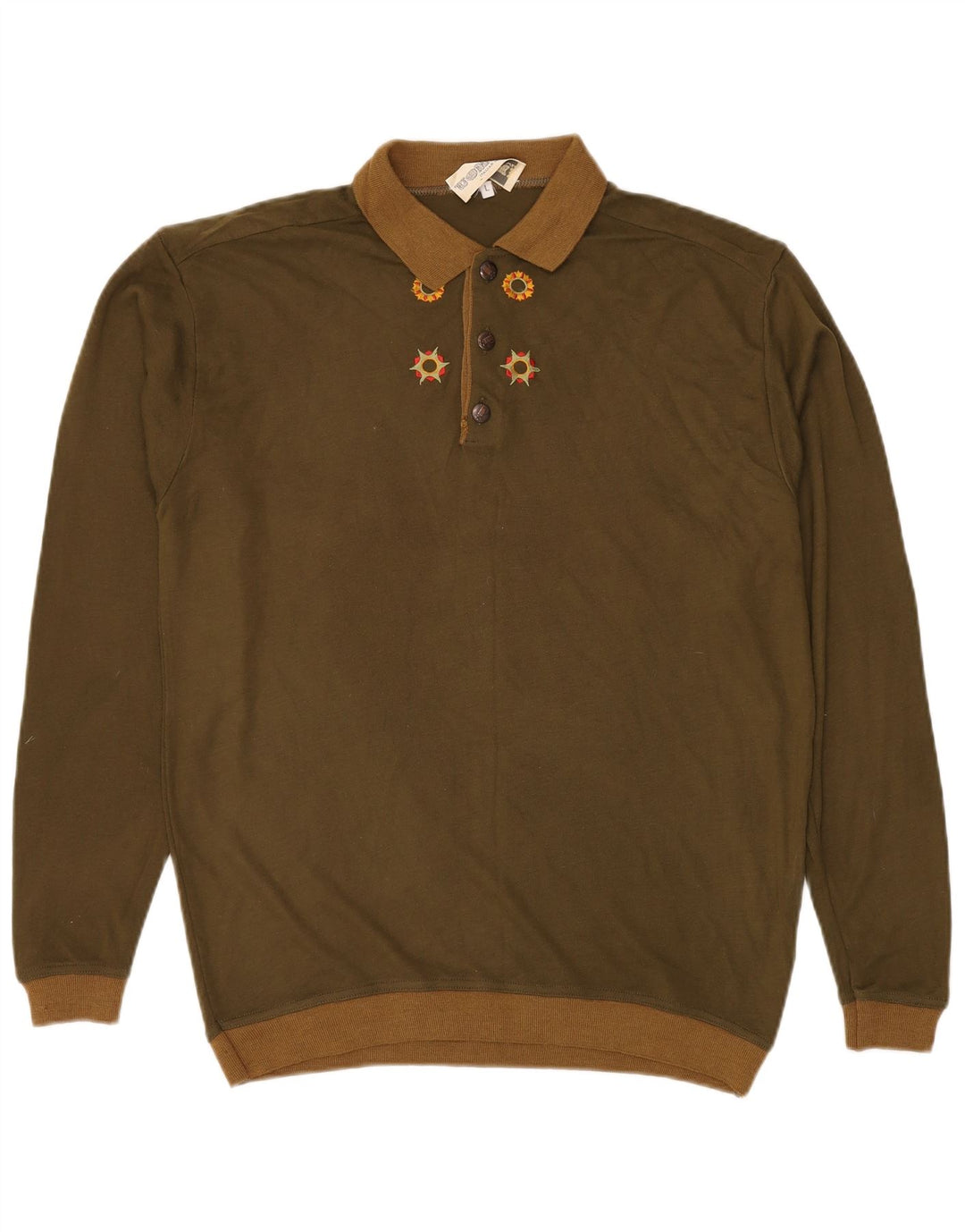 Ανδρικό πουλόβερ με λαιμό πόλο VINTAGE Μεγάλο Χακί Ακρυλικό