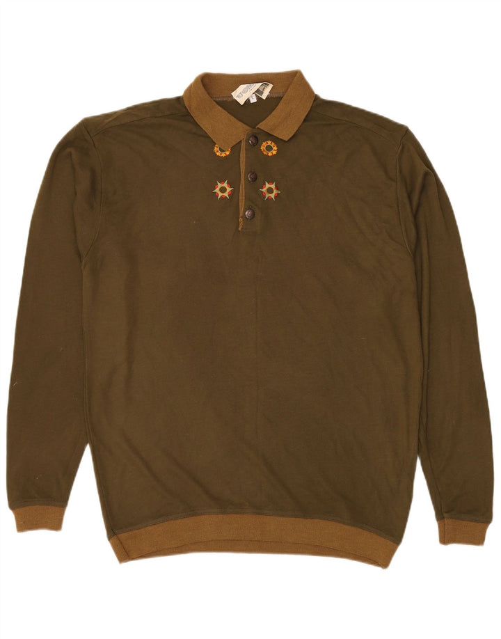 Ανδρικό πουλόβερ με λαιμό πόλο VINTAGE Μεγάλο Χακί Ακρυλικό