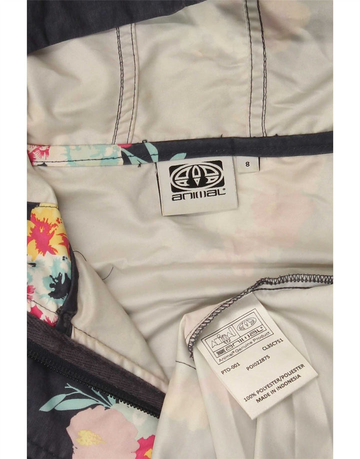 Animal γυναικείο μπουφάν βροχής με κουκούλα UK 8 Small Navy Blue Floral Polyester