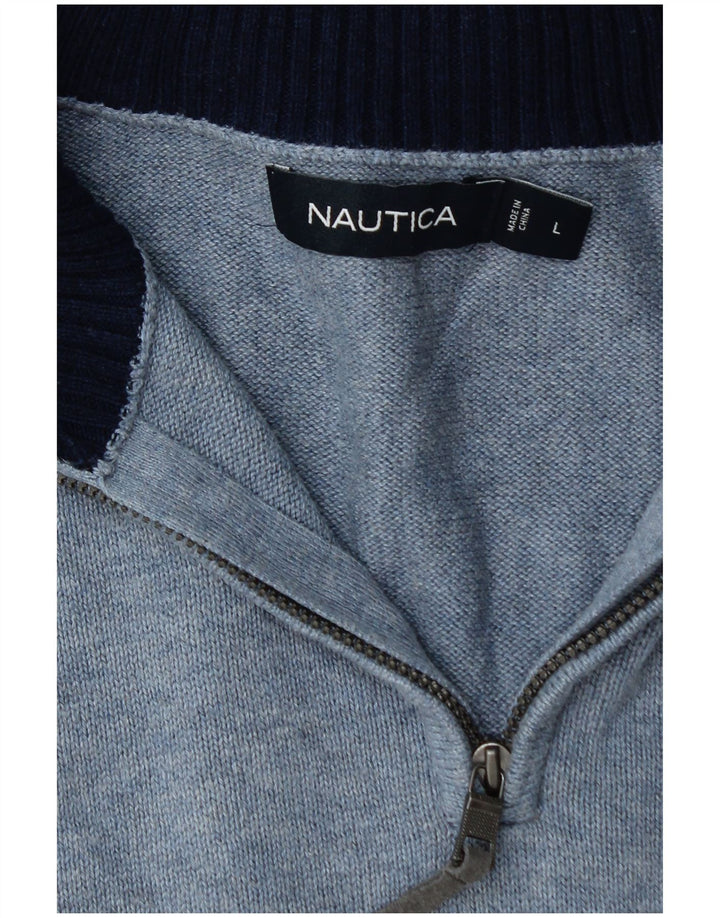 Ανδρικό πουλόβερ με φερμουάρ NAUTICA Μεγάλο μπλε βαμβακερό
