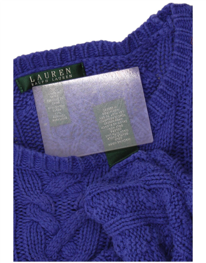 RALPH LAUREN Γυναικείο πουλόβερ με λαιμόκαυστο UK 22 3XL Μπλε βαμβακερό