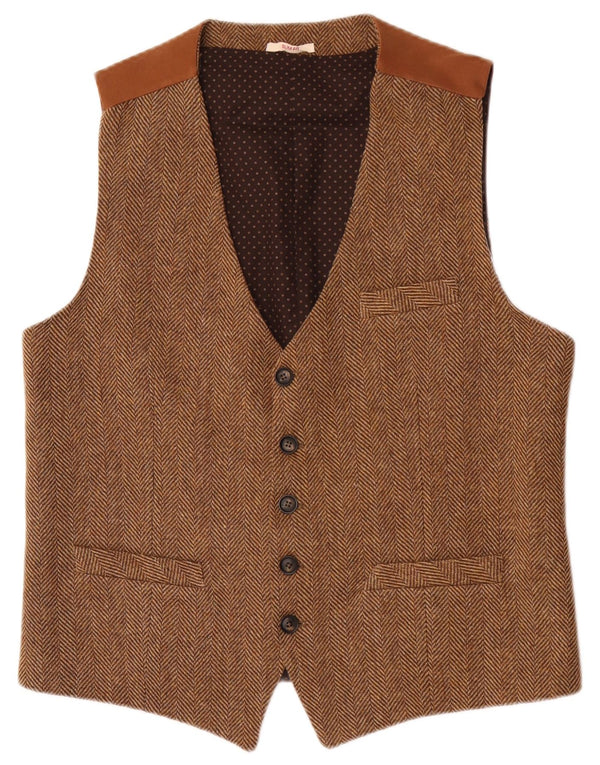 Vintage ανδρικό γιλέκο Slim Fit XL Καφέ Ακρυλικό Ψαροκόκκαλο