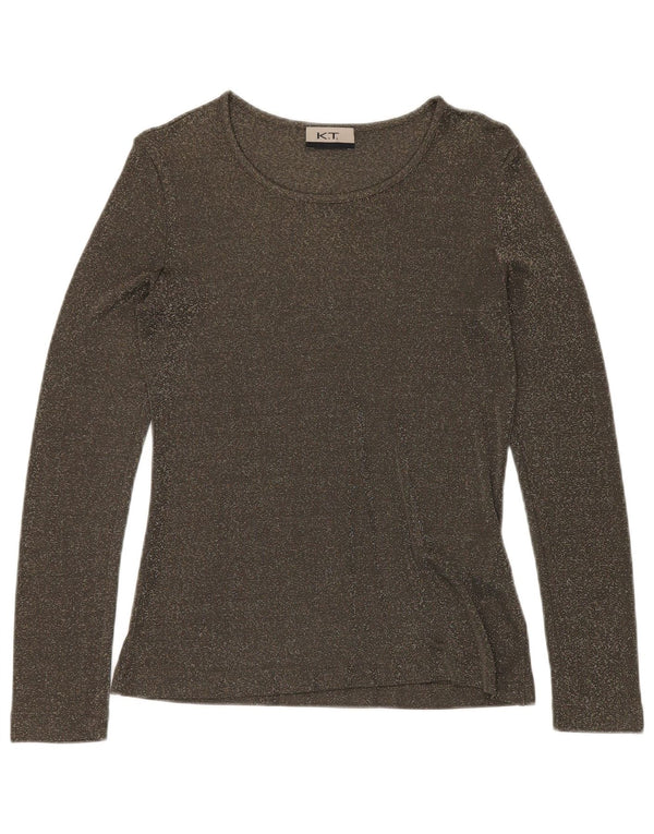 VINTAGE Γυναικείο τοπ μακρυμάνικο UK 12 Βισκόζη μεσαίου πράσινου χρώματος