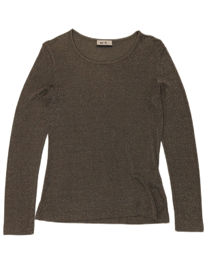 VINTAGE Γυναικείο τοπ μακρυμάνικο UK 12 Βισκόζη μεσαίου πράσινου χρώματος