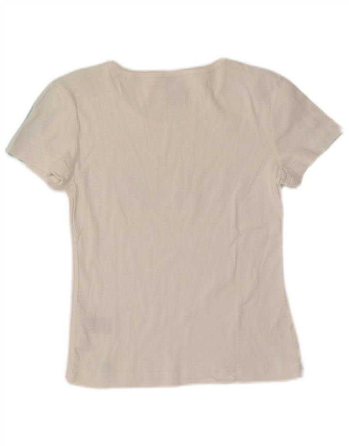 Γυναικείο γραφικό μπλουζάκι ADIDAS τοπ UK 10 μικρό λευκό βαμβακερό