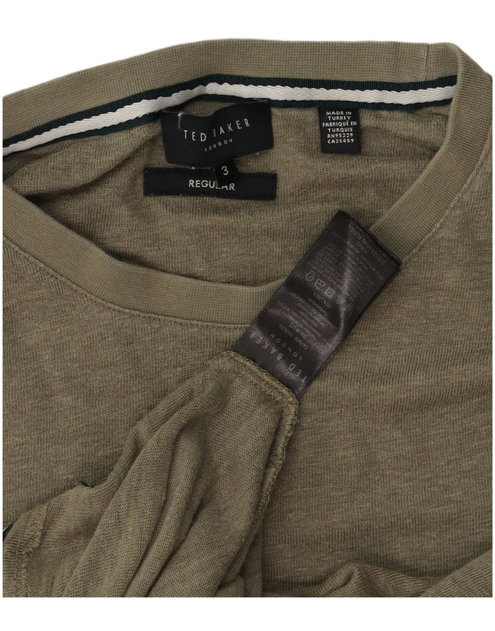 Ted Baker Ανδρικό T-Shirt κανονικό λινό χακί μεσαίου μεγέθους 3