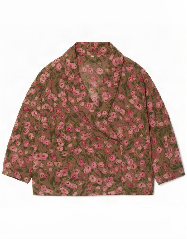 Vintage γυναικεία μακρυμάνικη μπλούζα τοπ UK 18 XL Χακί Floral
