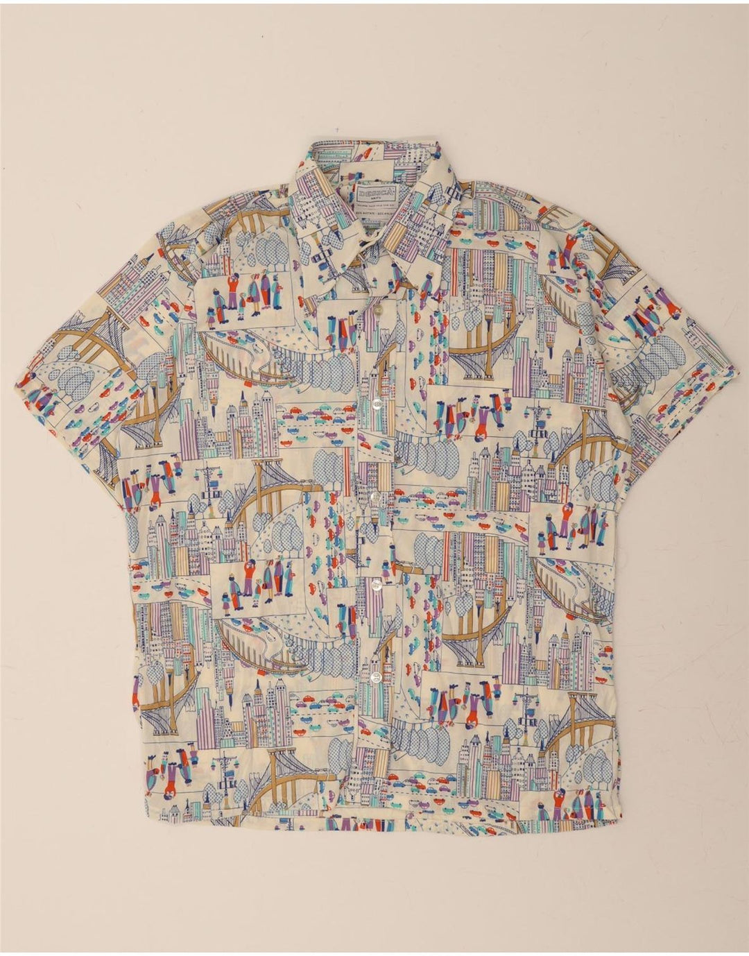 DESICA Mens Graphic Short Sleeve Shirt Large White Acetate Vintage Desica and Second-Hand Desica from Messina Hembry 