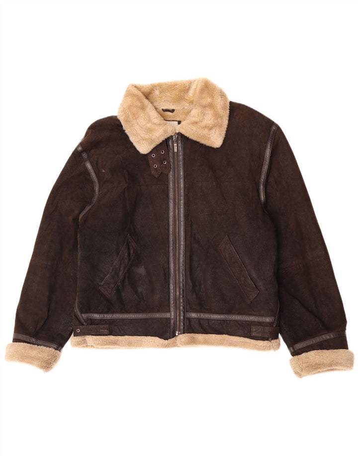 Conbipel Ανδρικό Sherpa Δερμάτινο Μπουφάν UK 40 Large Brown