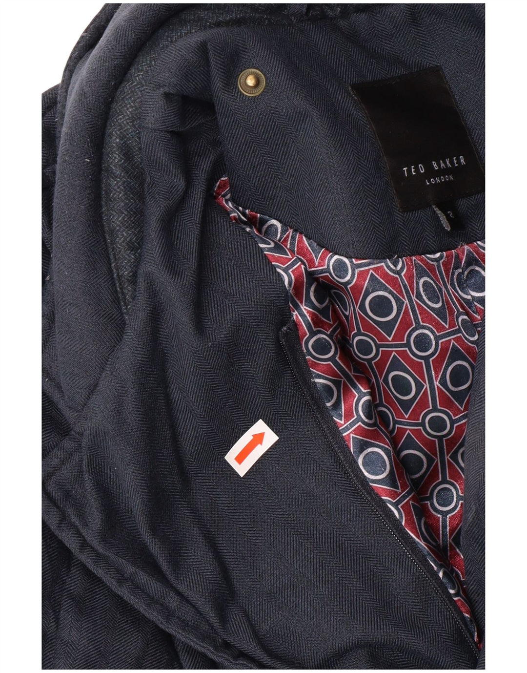 TED BAKER Ανδρικό καπιτονέ μπουφάν μεγέθους 2 Small Navy Blue Ψαροκόκκαλο Classic