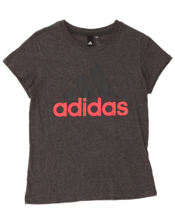 Γυναικείο γραφικό μπλουζάκι Adidas Top UK 12/14 μεσαίο γκρι βαμβακερό