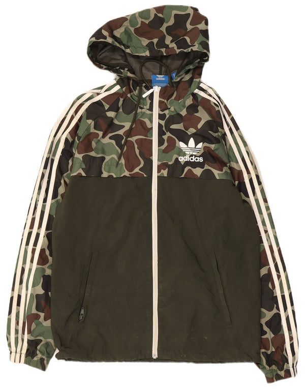 Adidas Mens Hooded Rain Jacket UK 36 Small Khaki Camouflage Polyester