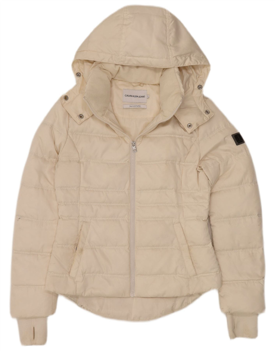 CALVIN KLEIN JEANS Γυναικείο υπερμεγέθη μπουφάν με επένδυση UK 10 Small Off White