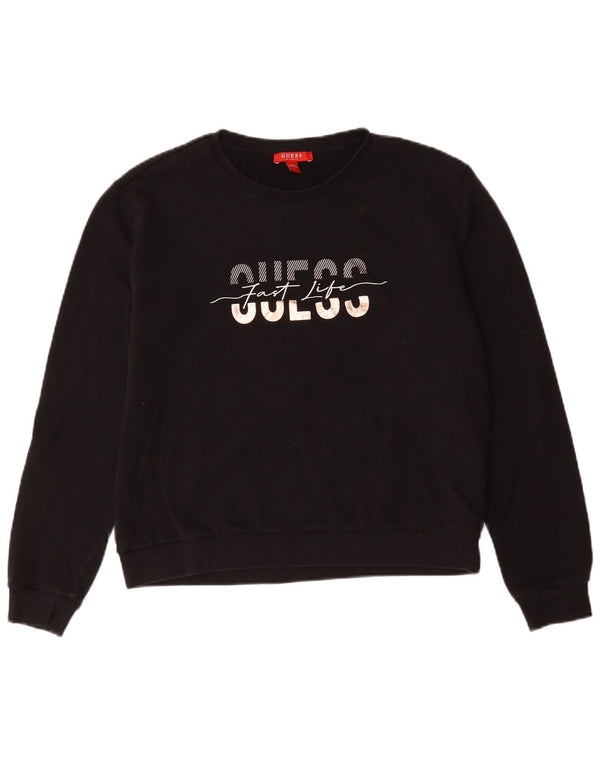 Guess Womens Graphic Sweatshirt Jumper UK 16 Large Black Cotton