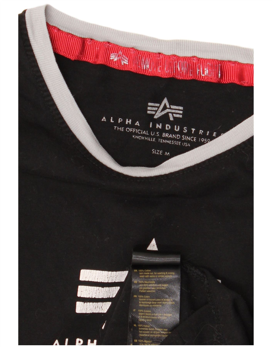 Γυναικείο γραφικό μπλουζάκι ALPHA INDUSTRIES Top UK 14 μεσαίο μαύρο βαμβακερό