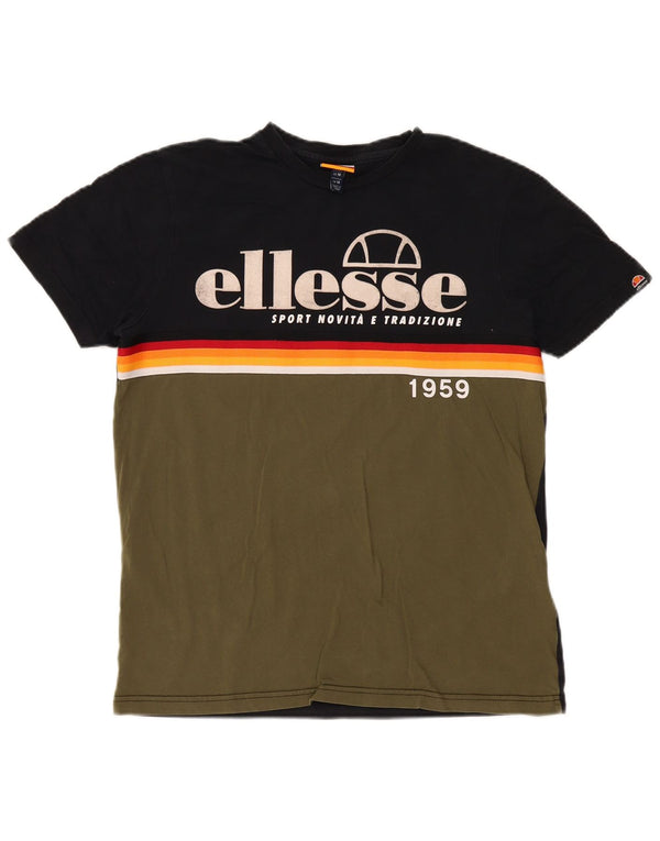 Ανδρικό γραφικό μπλουζάκι Ellesse Top Medium Khaki Colourblock Βαμβακερό
