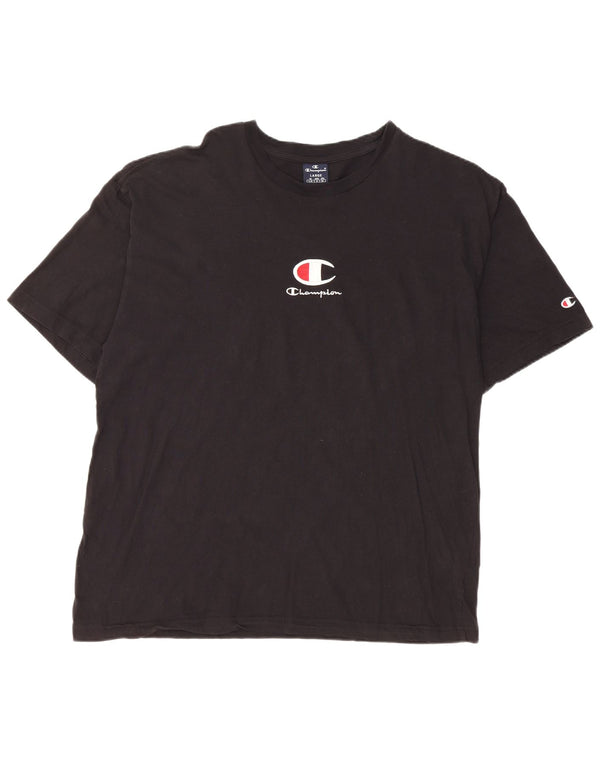Champion Mens Graphic T-Shirt Top Large Black Cotton