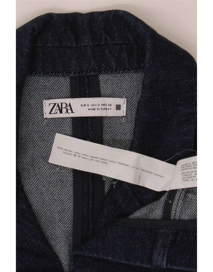 Zara Γυναικείο τζιν μπλέιζερ με διπλό στήθος μπουφάν UK 10 Small Navy Blue