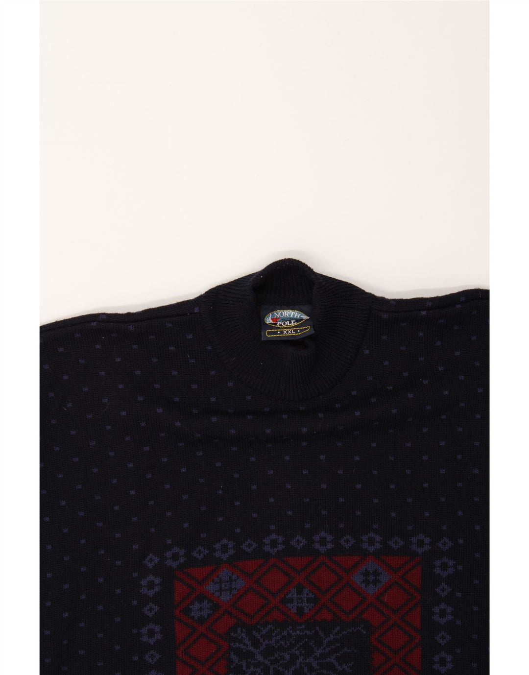 NORTH POLE Ανδρικό πουλόβερ με λαιμόκοψη 2XL Navy Blue Fair Isle Wool
