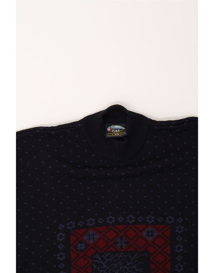 NORTH POLE Ανδρικό πουλόβερ με λαιμόκοψη 2XL Navy Blue Fair Isle Wool