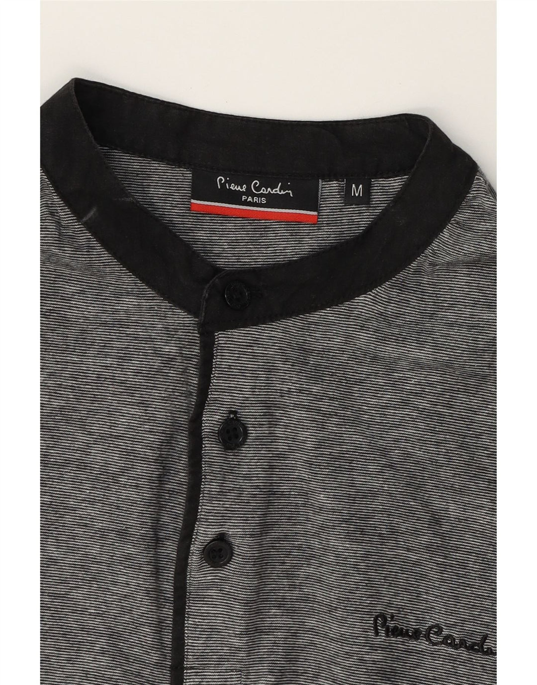 PIERRE CARDIN Mens Polo Shirt Medium Grey Striped Cotton Vintage Pierre Cardin and Second-Hand Pierre Cardin from Messina Hembry 