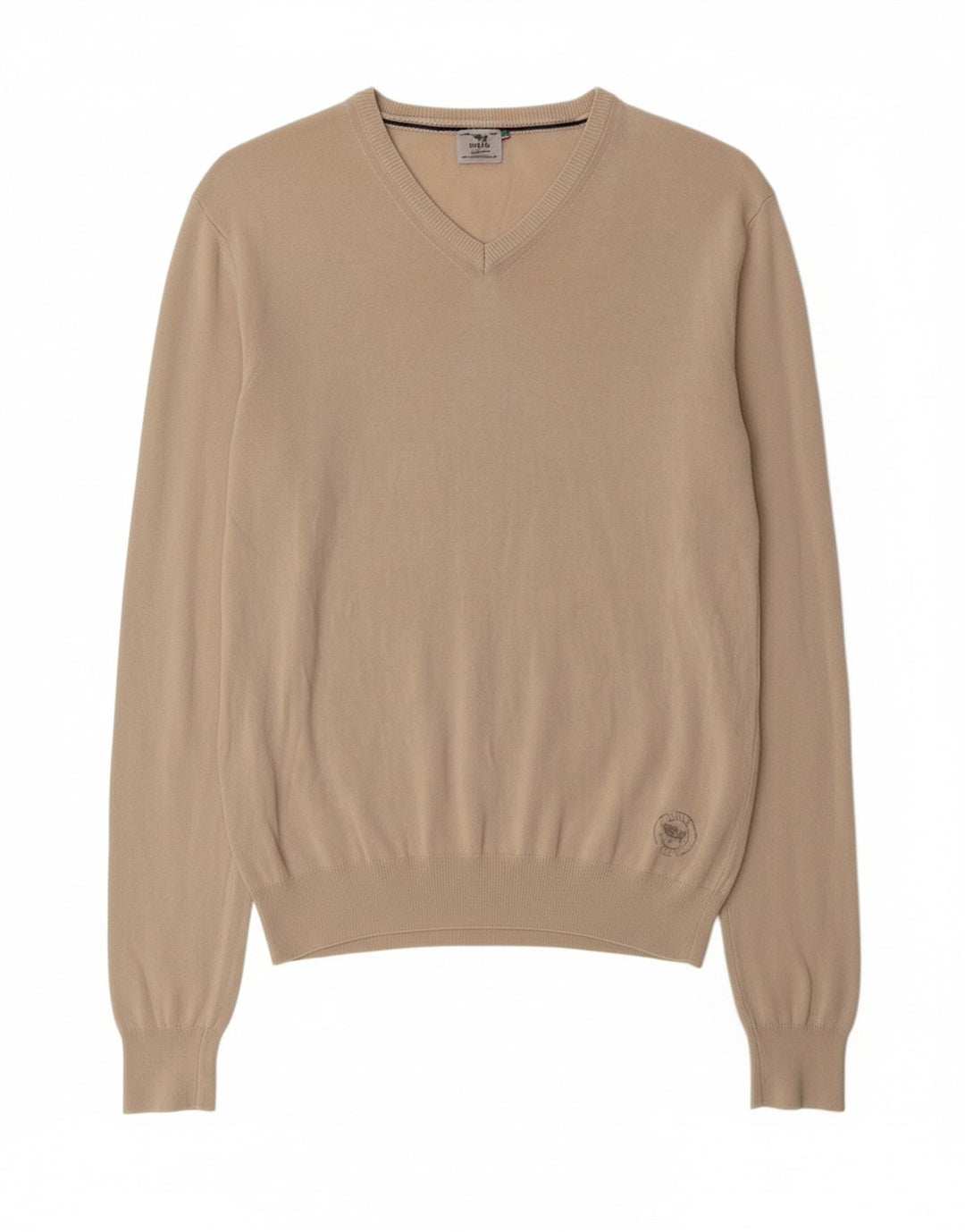 RIFLE Mens V-Neck Jumper Sweater Medium Beige Cotton