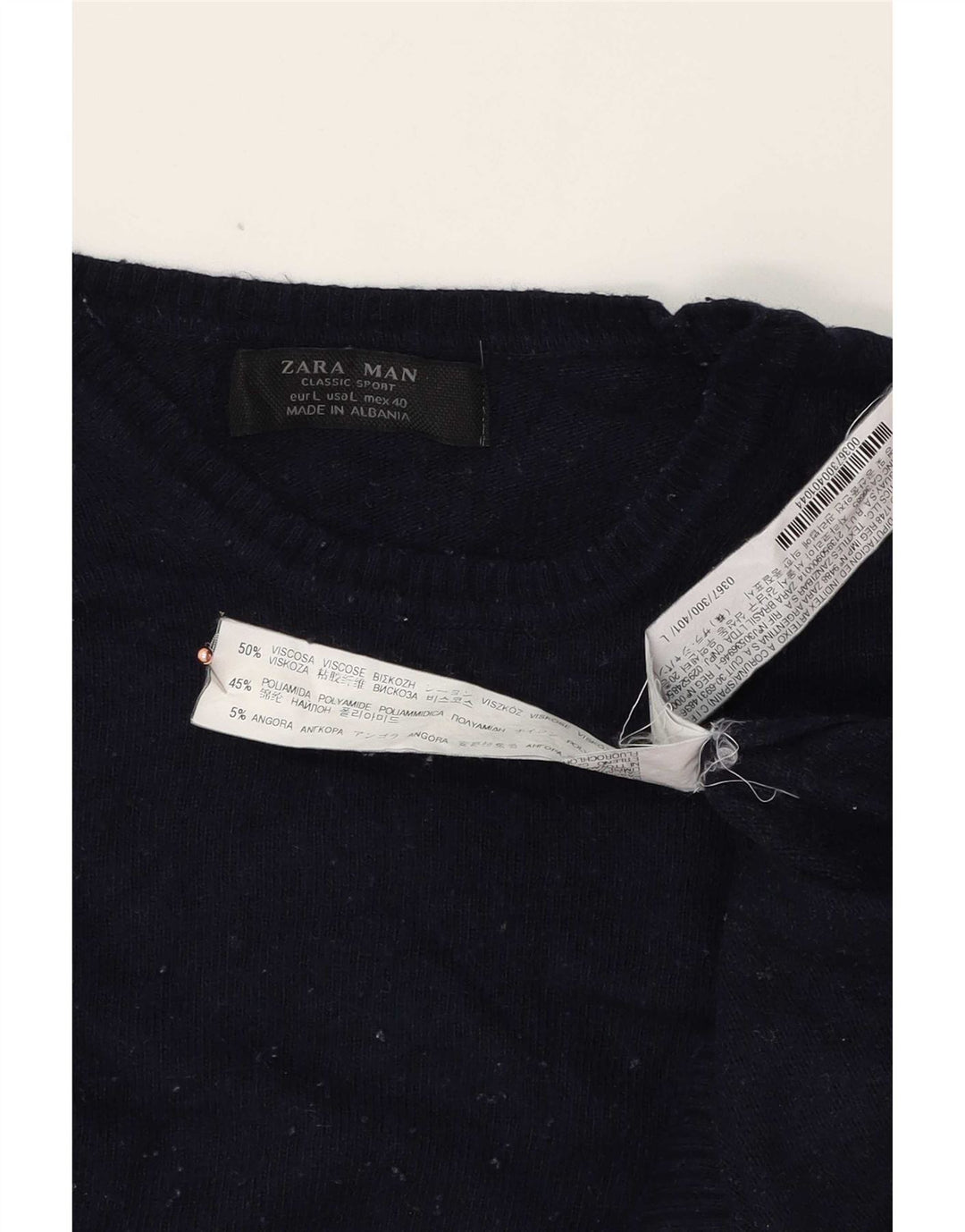 Zara Ανδρικό πουλόβερ με λαιμόκοψη με λαιμόκοψη μεγάλο μπλε ναυτικό βισκόζη