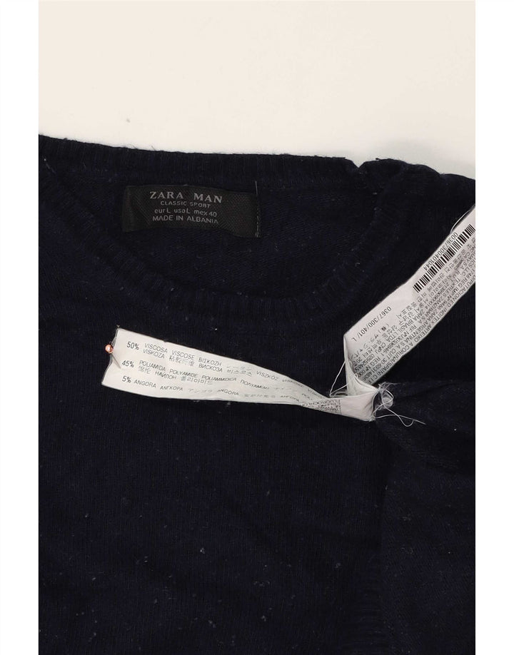 Zara Ανδρικό πουλόβερ με λαιμόκοψη με λαιμόκοψη μεγάλο μπλε ναυτικό βισκόζη