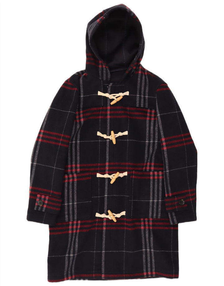 Zara Ανδρικό παλτό Duffle με κουκούλα UK 36 Small Navy Blue Check Polyester