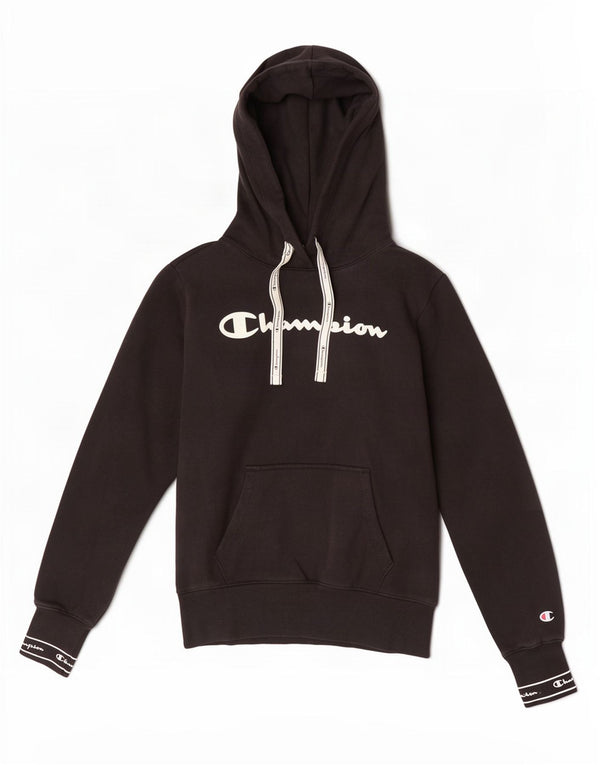Champion Womens Graphic Hoodie Jumper UK 10 Small Black Cotton