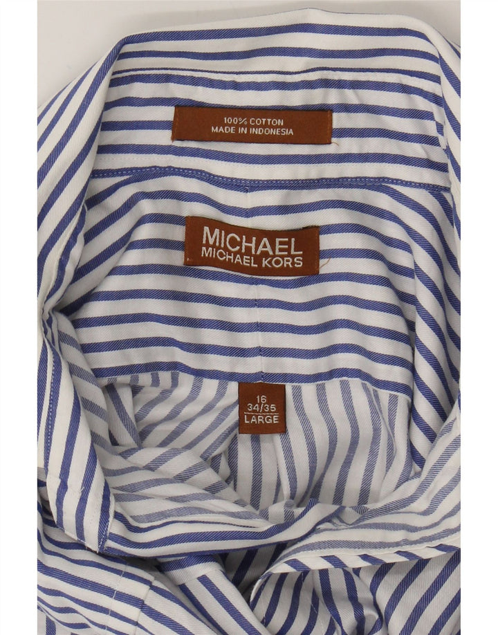 MICHAEL KORS Mens Shirt Size 16 Large Blue Pinstripe Cotton Vintage Michael Kors and Second-Hand Michael Kors from Messina Hembry 