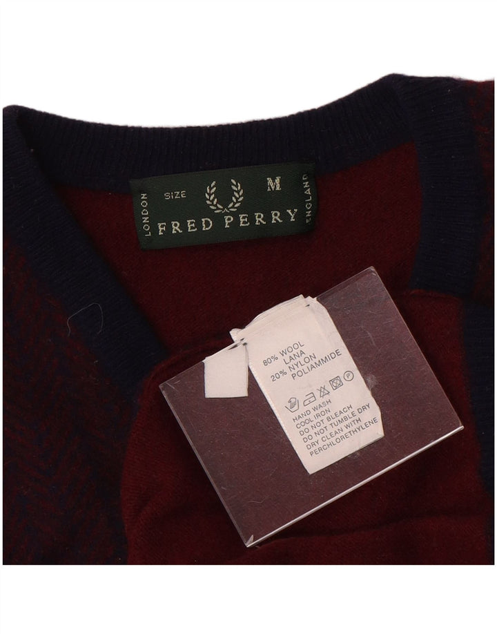 Fred Perry Ανδρικό πουλόβερ με λαιμόκοψη με V λαιμόκοψη, μεσαίο μπορντό μαλλί