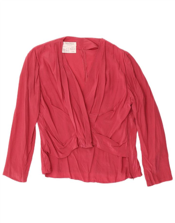 Max Mara Γυναικεία μακρυμάνικη μπλούζα Top UK 16 Large Red Silk