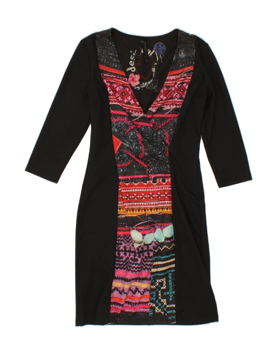 DESIGUAL Womens Abstract Pattern Sheath Dress UK 10 Small Black Floral Vintage Desigual and Second-Hand Desigual from Messina Hembry 