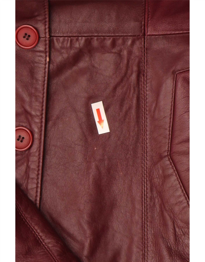 Vintage γυναικείο δερμάτινο σακάκι 4 κουμπιών UK 10 Small Burgundy
