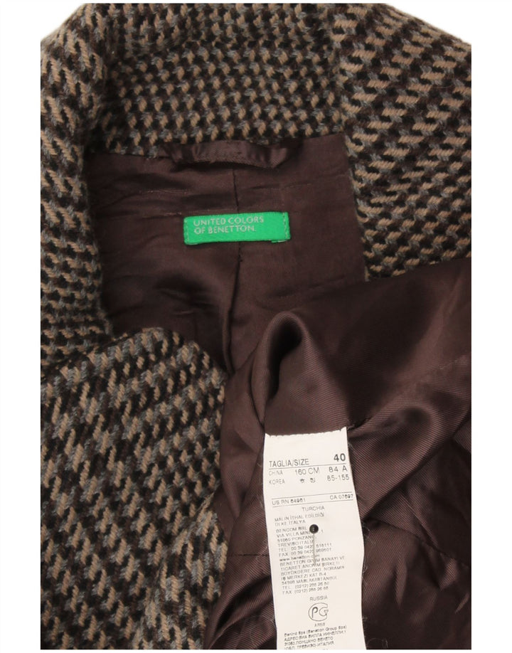 Benetton Γυναικείο τζάκετ σακάκι IT 40 Μικρό Καφέ Μαλλί Houndstooth
