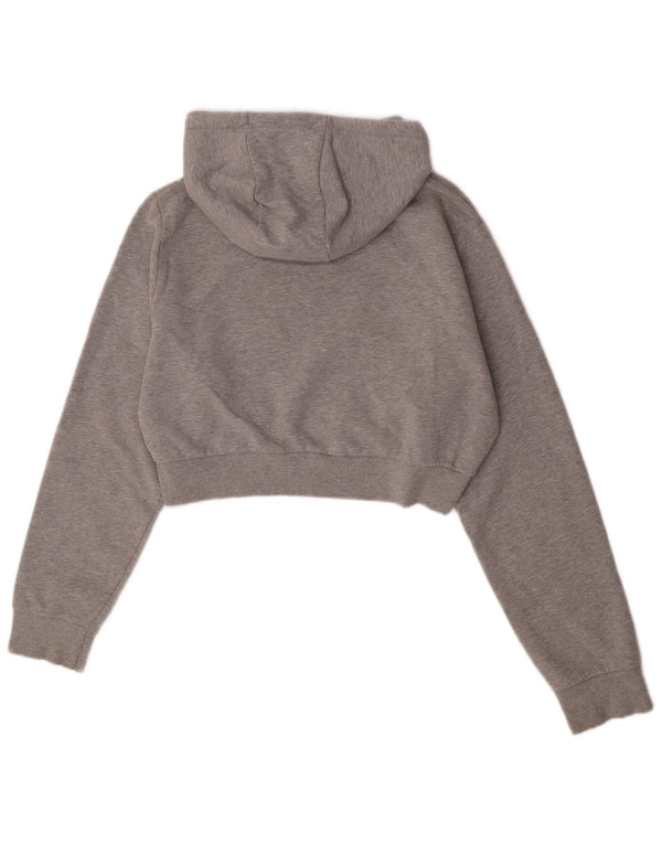 Ellesse Womens Crop Hoodie Jumper UK 12 Medium Grey Flecked Cotton