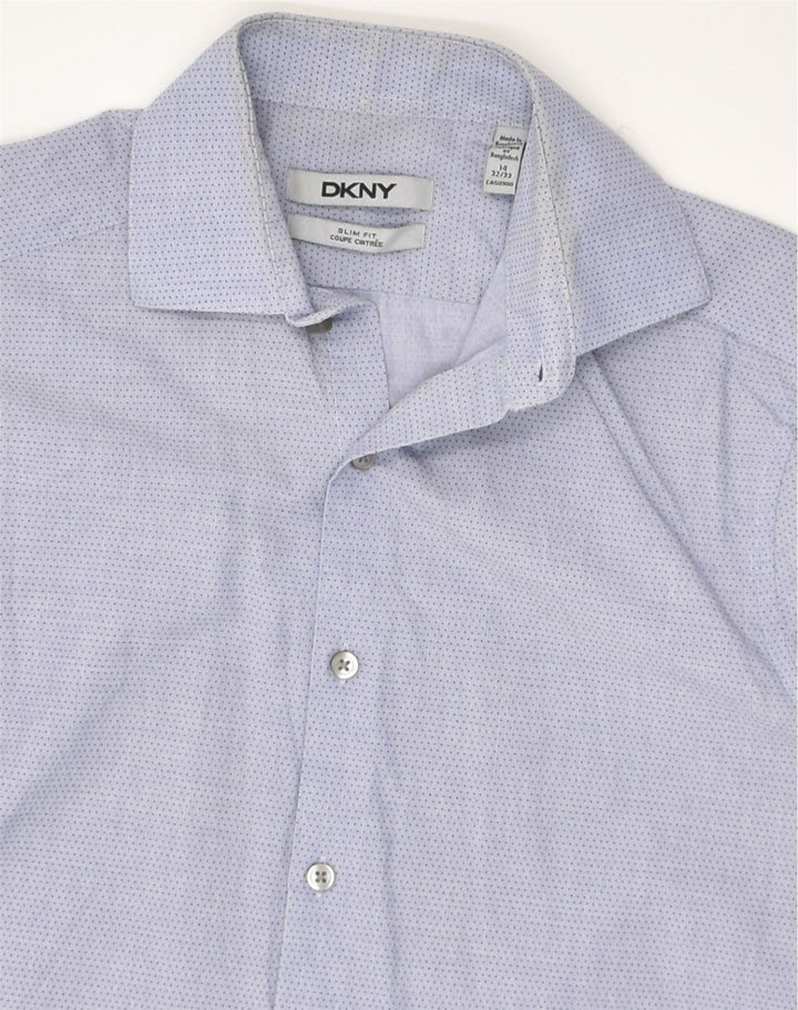 DKNY Mens Slim Fit Shirt Size 14 Small Blue Polka Dot Cotton | Vintage Dkny | Thrift | Second-Hand Dkny | Used Clothing | Messina Hembry 