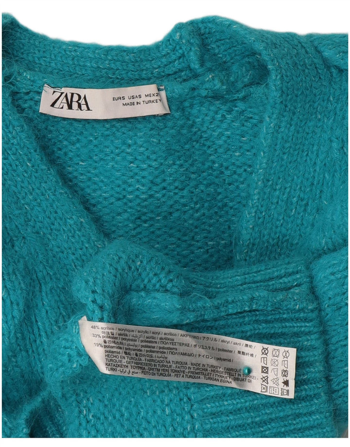 Γυναικείο πουλόβερ ZARA Crop Cardigan UK 10 Small Blue Acrylic