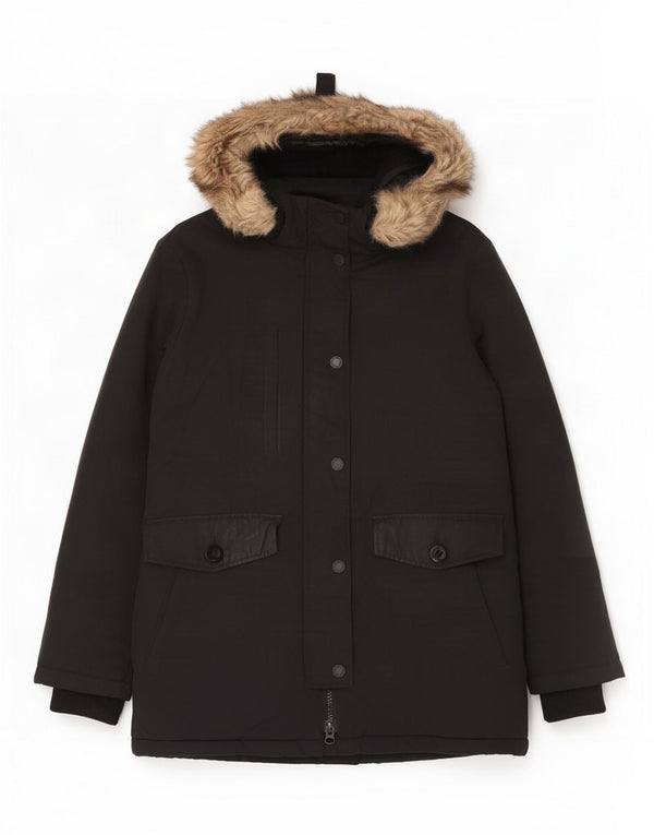 Superdry γυναικείο μπουφάν Parka με κουκούλα UK 12 Medium Black Nylon