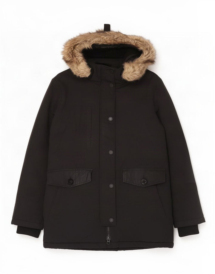 Superdry γυναικείο μπουφάν Parka με κουκούλα UK 12 Medium Black Nylon