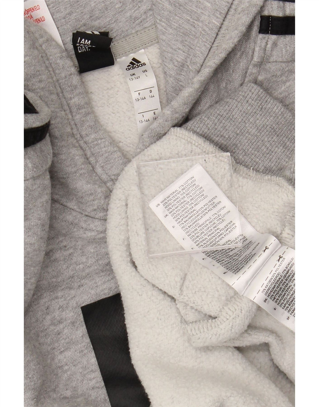 ADIDAS Boys Graphic Hoodie Jumper 13-14 Years Grey Cotton