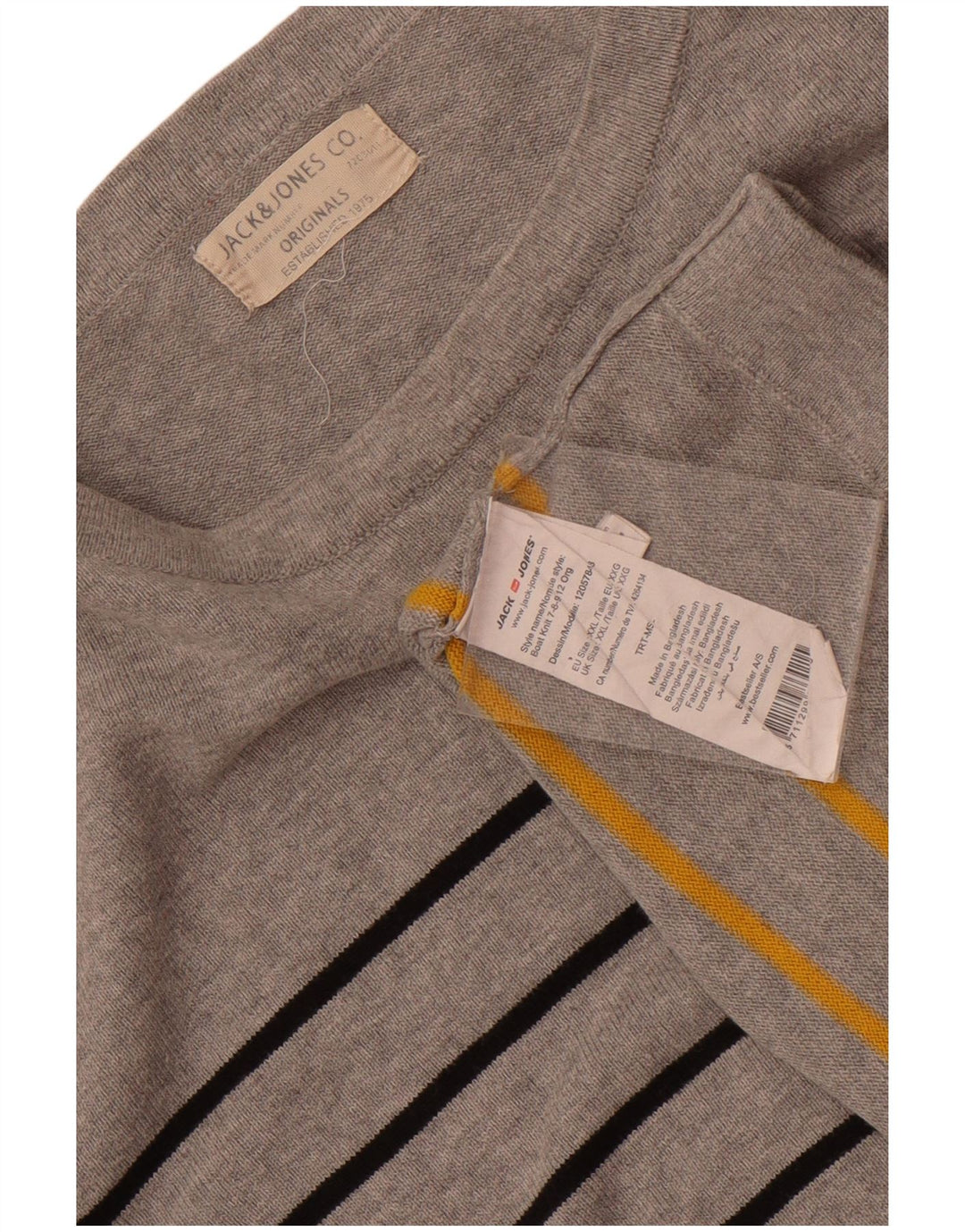 Ανδρικό μπλουζάκι Jack & Jones μακρυμάνικο 2XL γκρι ριγέ βαμβακερό