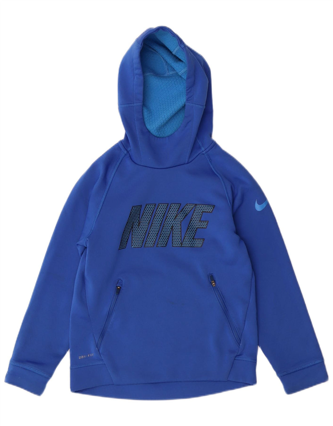 NIKE Boys Dri Fit Graphic Hoodie Jumper 8-9 ετών Small Blue Polyester
