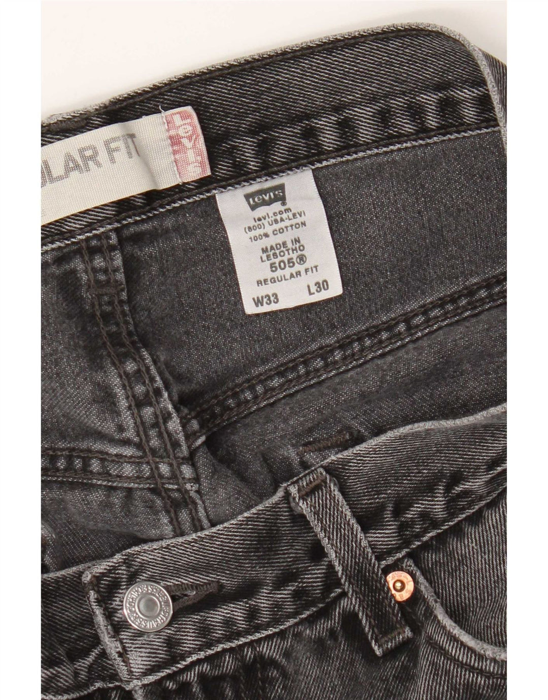 Levi's Mens 505 Regular Fit Straight Jeans W33 L30 Γκρι βαμβακερό