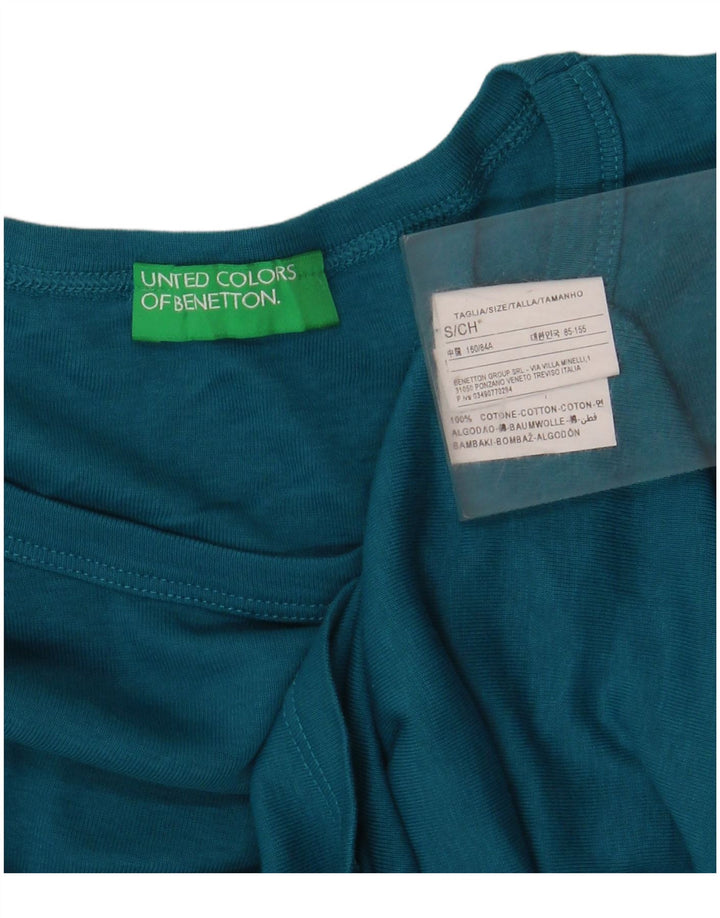 BENETTON Γυναικείο γραφικό τοπ μακρυμάνικο UK 10 Small μπλε βαμβακερό
