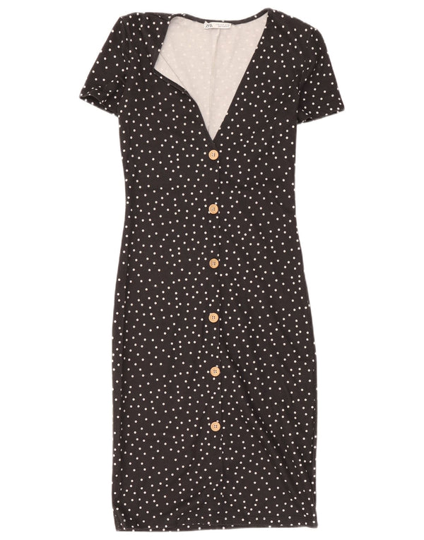 Zara Γυναικείο φόρεμα με θήκη UK 8 Small Black Pot Polyester